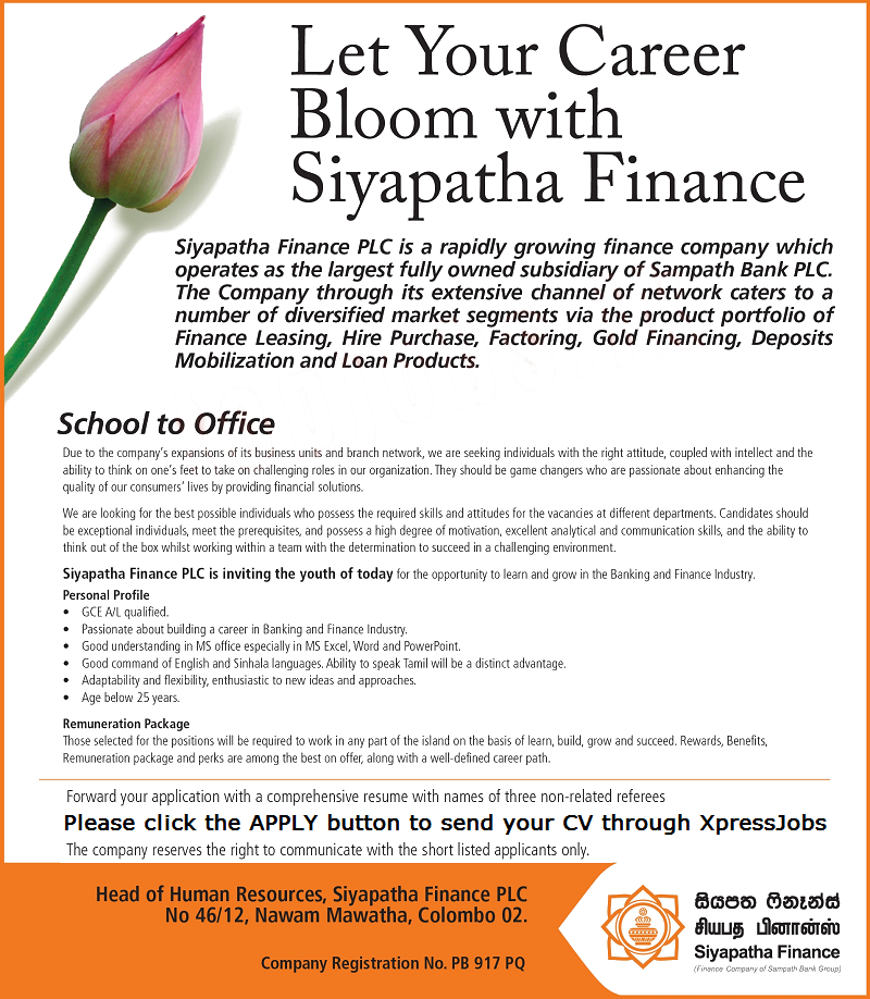 School To Office Siyapatha Finance Plc Xpressjobs