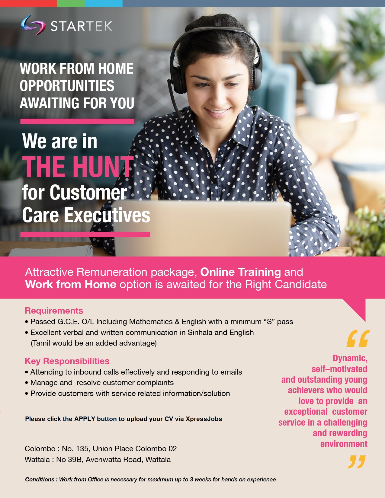 Customer Care Executives Work From Home Colombo Area Aegis Services Lanka Xpressjobs