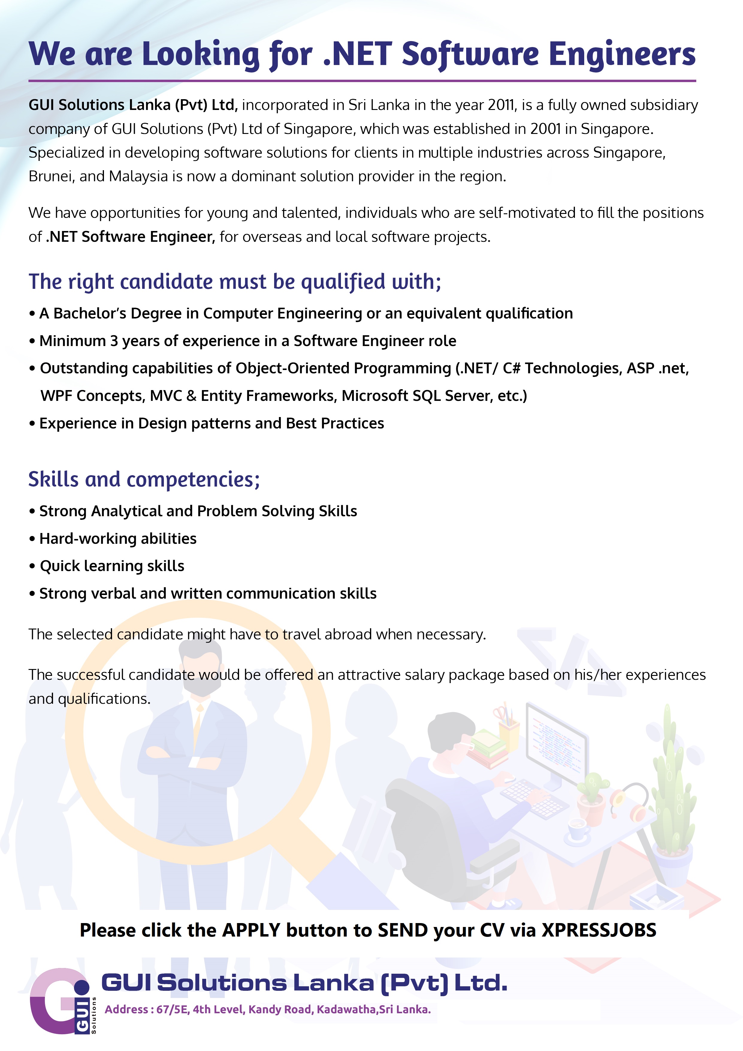 NET Software Engineer - GUI Solutions Lanka Pvt Ltd | XpressJobs