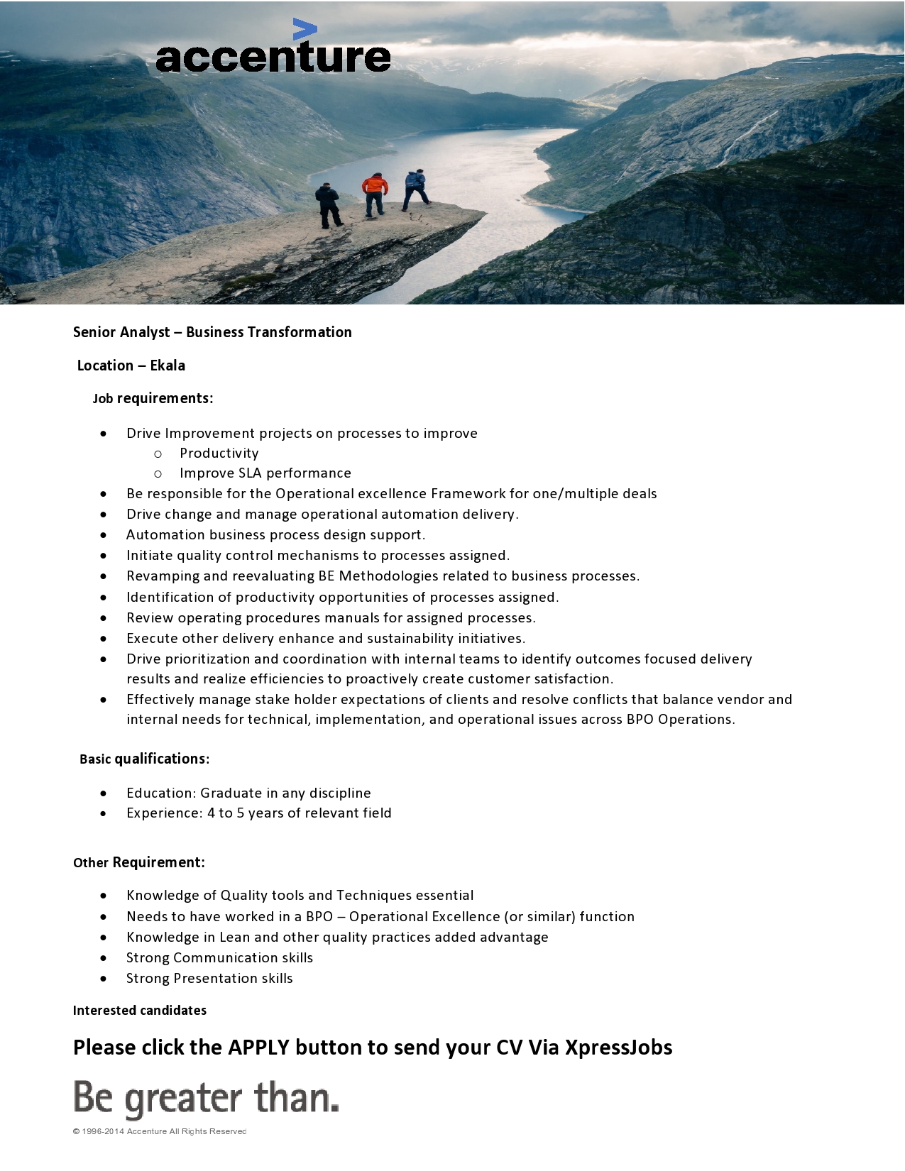 Senior Analyst – Business Transformation | Ekala - Ja Ela - Accenture Lanka  | XpressJobs