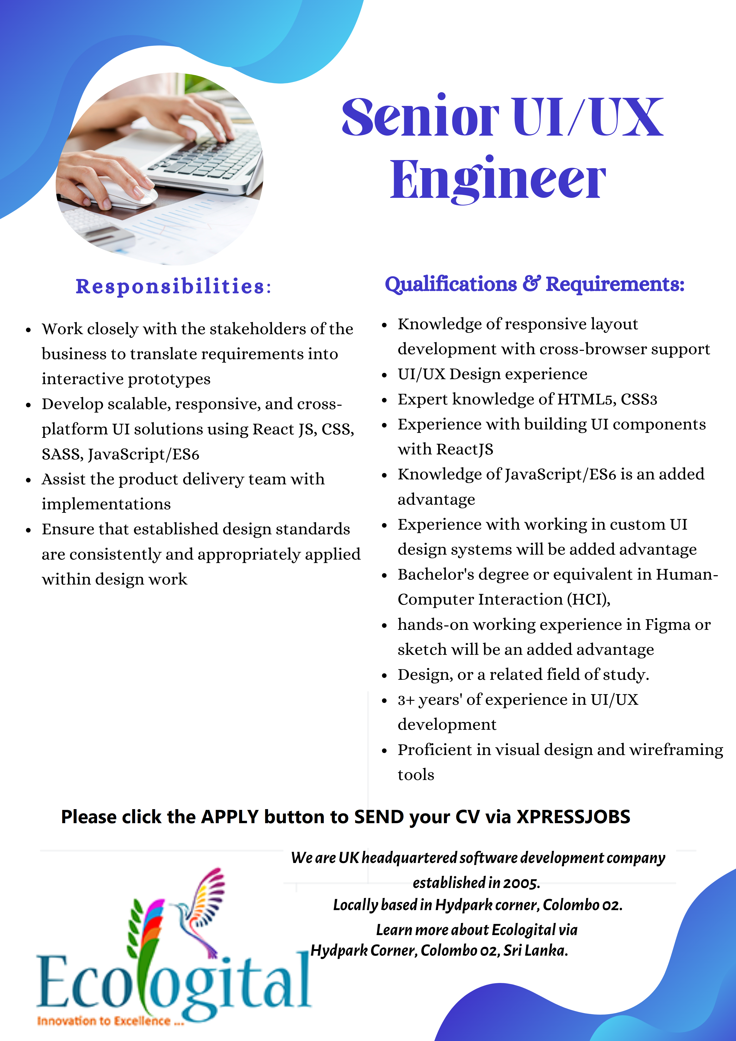 Senior UI/UX Engineer - Ecologital | XpressJobs