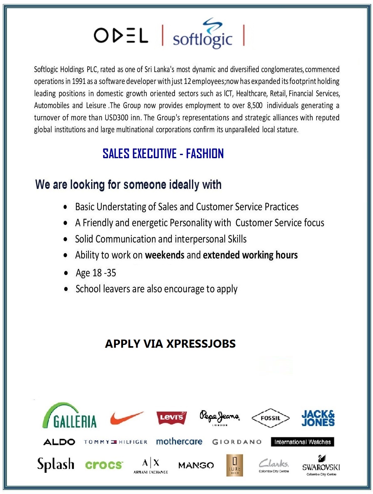 Sales Executive - ODEL PLC | XpressJobs